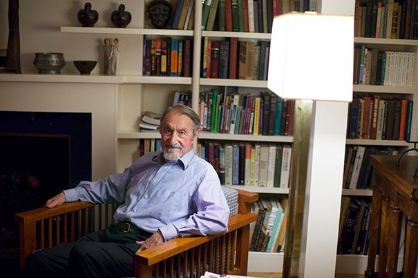 Harvard Professor Emeritus Martin Karplus is one of three winners of this year's Nobel Prize in chemistry. He is pictured at home in Cambridge, Mass., moments after hearing the news. 