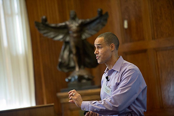 Eddie Pate, vice president of diversity and inclusion at Avanade Inc., spoke to a crowd of Harvard faculty and staff at a recent Faculty of Arts and Sciences Diversity Dialogue session.