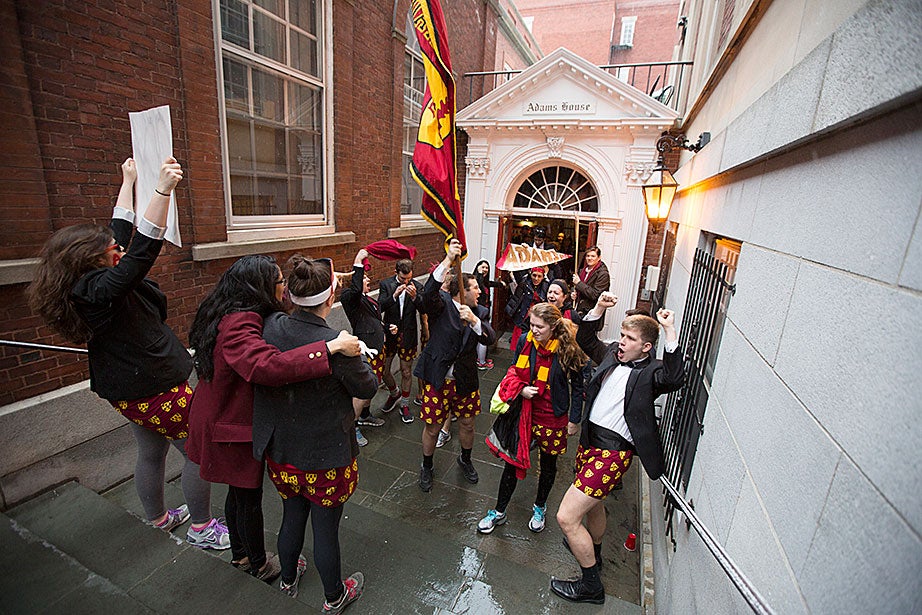 Adams House residents rally in the courtyard before processing into Harvard Yard. Rose Lincoln/Harvard Staff Photographer