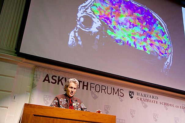 “In special education, there’s too much emphasis placed on the deficit and not enough on the strength,” said the Boston-born Temple Grandin at Askwith Hall