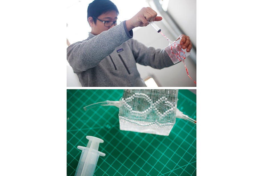 Tony Cho ’14 investigates synthetic biology for this thesis project, “mainly two fields within that, microfluidics and self-assembly.” He makes interdisciplinary work with laser-cut acrylic that combines his interests in biology and the arts. 