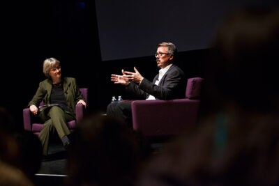 "We tried to be novelistic, we tried to write ourselves into inescapable corners,”  "Breaking Bad" creator Vince Gilligan told Harvard President Drew Faust in a talk about the acclaimed series starring Bryan Cranston (photo 2).