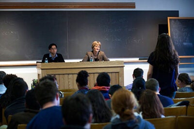 During a talk with the Harvard Undergraduate Council, Harvard President Drew Faust (photo 1) discussed sexual assault policies, diversity and inclusion, queries about University investments abroad, and other issues. Interim College Dean Donald H. Pfister (photo 2) is heading a working group on the issues.