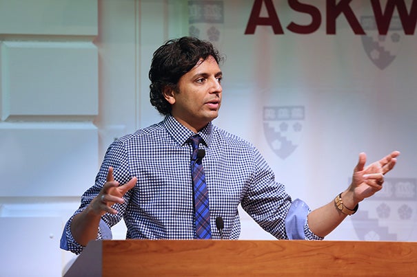 In a Harvard Graduate School of Education EdCast and Askwith Forum, filmmaker M. Night Shyamalan spoke about his unlikely book on education reform, his unique "outside" perspective on education, and his data-driven approach to closing the education gap.
