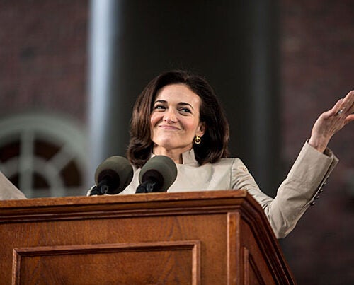 "There is no straight path from your seat today to where you are going," Sandberg told College seniors. "Don’t try to draw that line."