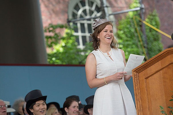 Harvard Alumni Association President Catherine A. "Kate" Gellert '93 announced the results of the annual Board of Overseers election at Harvard's  Afternoon Exercises on Commencement Day. 