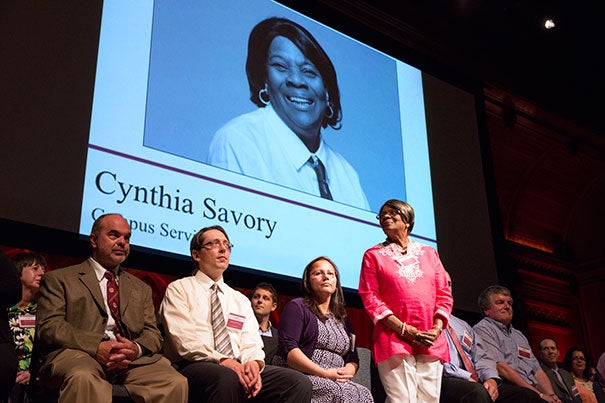 Staffers, including Cynthia Savory from Campus Services, were celebrated for their special expertise, leadership, and dedication to keeping Harvard humming.