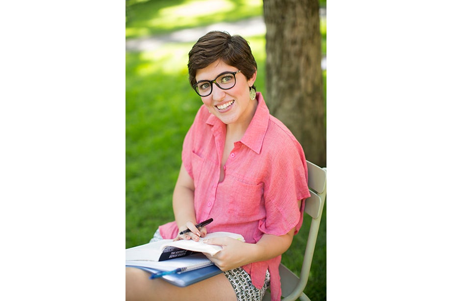 “My style is vintage/New Age,” said Ami Artiz, a summer school student, reading on the colorful chairs in Harvard Yard. “I like to mix and match a lot. I shop at Goodwill … and this shirt is from a little boutique. I like to support local businesses.” 