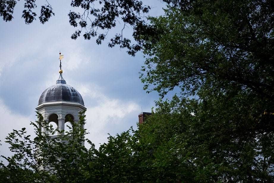 The modest cupola at Harvard Hall (1764-1765), which in the 19th century marked the Yard’s highest elevation. 