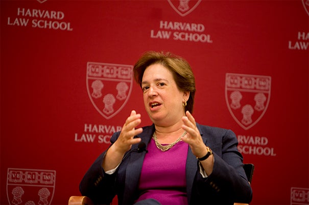“I think it’s an incredible group of people — smart, engaged, interesting, personable, really decent people. And I enjoy being with them," U.S. Supreme Court Justice Elena Kagan told her HLS audience.  "Sometimes the folks who I disagree with are really among my favorites to spend time with." 