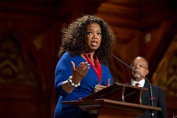 Oprah Winfrey was one of the recipients of the W.E.B. Du Bois Medal at a ceremony hosted by Henry Louis Gates Jr. (photo 1). Also honored for their "outstanding contributions to African-American culture" was U.S. Rep. John Lewis (photo 2), calypso legend Harry Belafonte (photo 3), seen here with Gates (from left), President Drew Faust, Glenn H. Hutchins ’77, J.D.-M.B.A. ’83, and film producer Harvey Weinstein.