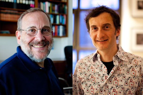 Harvard's  Joshua Sanes (left) and Alexander Schier, as well as Aviv Regev of the Broad Institute (not pictured), are among the first researchers nationwide to receive grant funding through the BRAIN Initiative launched last year by President Obama. A second team of recipients includes Harvard professors Florian Engert, Jeffrey Lichtman, Connie Cepko, and visiting professor Haim Sompolinsky. Harvard Medical School Professor of Neurobiology Rachel Wilson will also receive funding though the initiative.