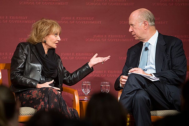 Barbara Walters covered decades in journalism in a conversation with David Gergen at the Kennedy School. 