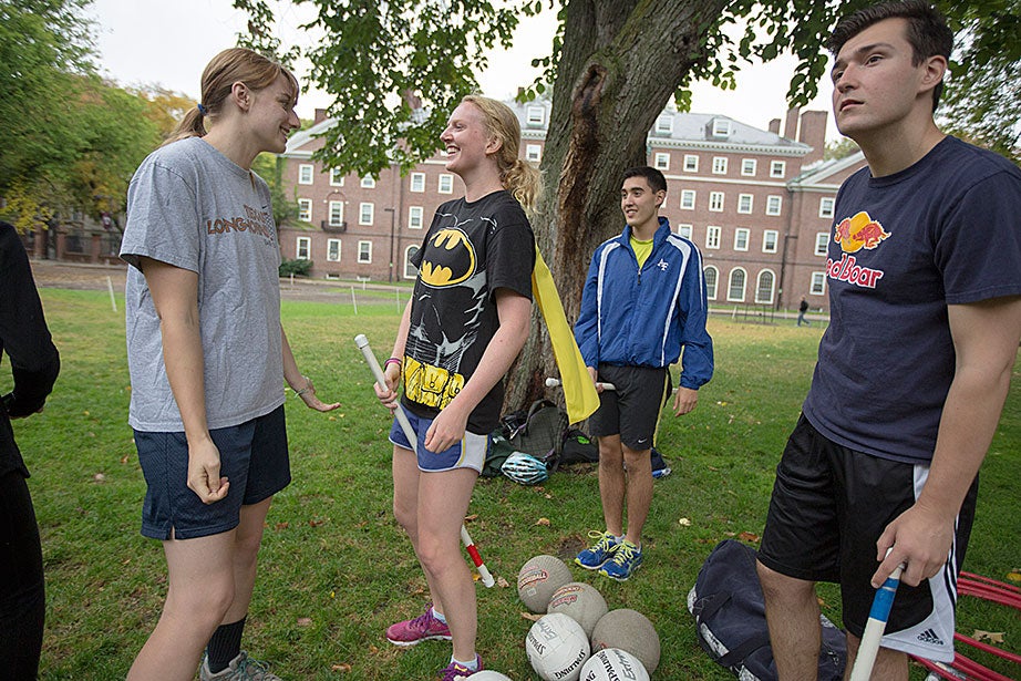 Monica Marion ’17 (from left), Meg Knister ’17, Phillip Ramirez ’18, and Anthony Ramicone ’15 during practice. 