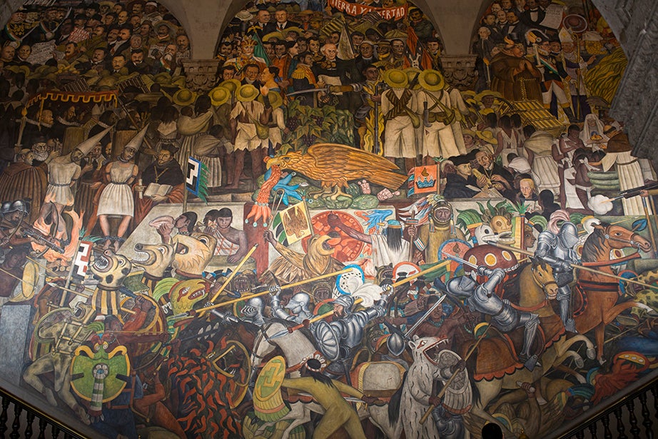 The main stairwell at the Palacio Nacional and the mural by Diego Rivera depicting Mexico’s history. Stephanie Mitchell/Harvard Staff Photographer