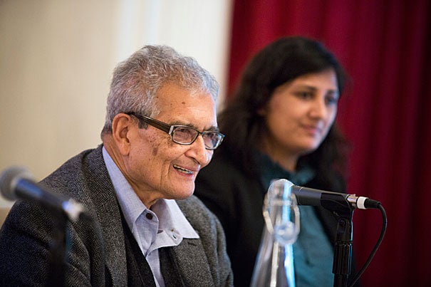 The "slow-burning genocide” of Burma’s Rohingya, a Muslim minority, was the focus of Harvard scholars and Burmese activists gathered at Loeb House this week. Professor Amartya Sen (left) said that it’s important that the international community pressure the government to change its official policy and restore citizenship to the group. 