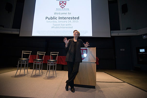 “Don’t have such a narrow vision that when doors open that look sideways and at awkward angles that you don’t have the courage to step through them, because that is where you truly get the opportunities to make a difference,” said U.S. Sen. Elizabeth Warren during her keynote address for “Public Interested.”