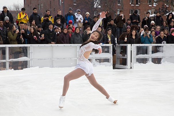 Harvard College student and 2012 Skate America silver medalist Christina Gao (pictured) was joined by 2010 U.S. Junior silver medalist Yasmin Siraj and other talented figure skaters for a live performance at the opening of Harvard Skate at the Science Center Plaza.