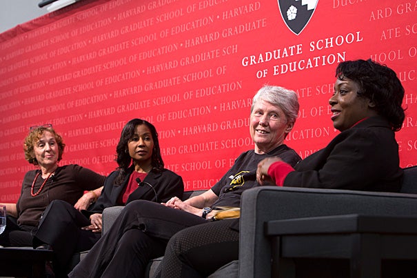Speaking at the Girls, Women and STEM forum, panelists Jane Margolis (from left), Stephanie Wilson, Maria Klawe, and Kimberly Bryant discussed the shortfall of women in STEM fields and the need for change when it comes to educational opportunities and equal employment.