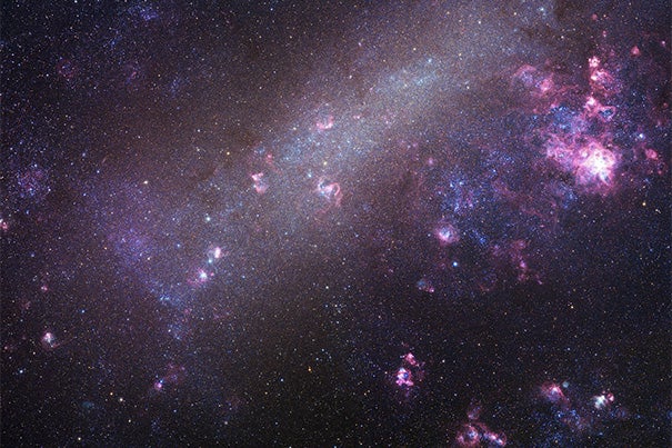Astronomers have identified 18 extreme mass-ratio binaries in a neighboring galaxy called the Large Magellanic Cloud (pictured). We've caught them "in the delivery room," since one star is fully formed while the other is still in its infancy. These systems represent a new class of binary stars, according to CfA researchers.

