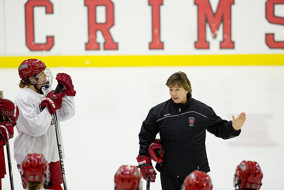 Katey Stone, the Landry Family Head Coach for Harvard women’s ice hockey, is the winningest coach in the history of Division I women’s hockey, with 402 victories. Jon Chase/Harvard Staff Photographer