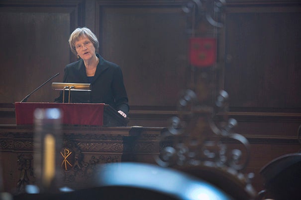 At Morning Prayers in Appleton Chapel, Harvard President Drew Faust reflected on skipping her midterm exams to march in Selma, Ala. 