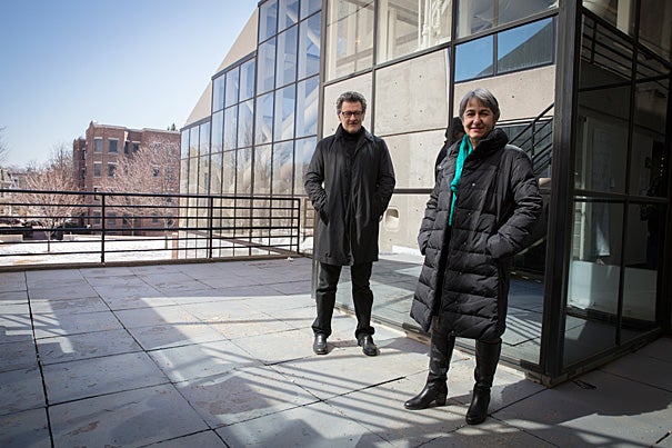 Architects Anne Lacaton (right) and Jean-Philippe Vassal were at the Harvard Graduate School of Design recently to discuss social architecture based on economy, modesty, and the found beauty of environments.