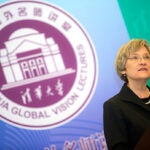President Drew Faust delivered "Universities and the Challenge of Climate Change" as part of the Tsinghua Global Vision Lecture series. Her speech marked the culmination of a series of events in Beijing at which climate change was a central topic.