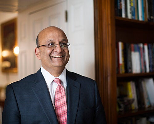 Harvard Business School Dean Nitin Nohria is pictured in his home on the campus of HBS at Harvard University. Stephanie Mitchell/Harvard Staff Photographer