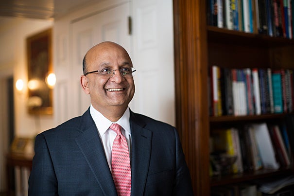 Harvard Business School Dean Nitin Nohria is pictured in his home on the campus of HBS at Harvard University. Stephanie Mitchell/Harvard Staff Photographer