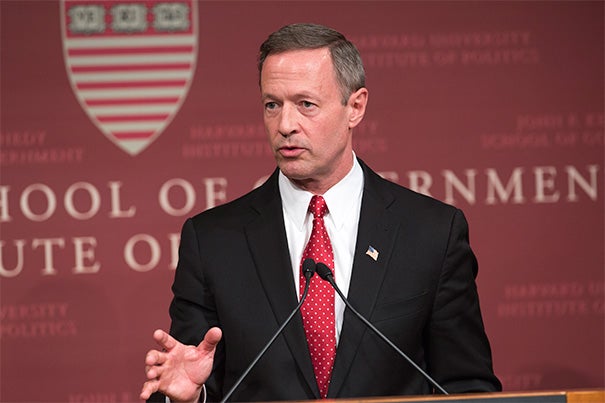 “The economy isn’t money, the economy is people. It is the work, the imagination, the grit, the desire, the skill, the love of family, the creative capacity of every person that actually drives our economy and makes our country stronger,” former Maryland Gov. Martin O’Malley told a Harvard Kennedy School audience on April 16.