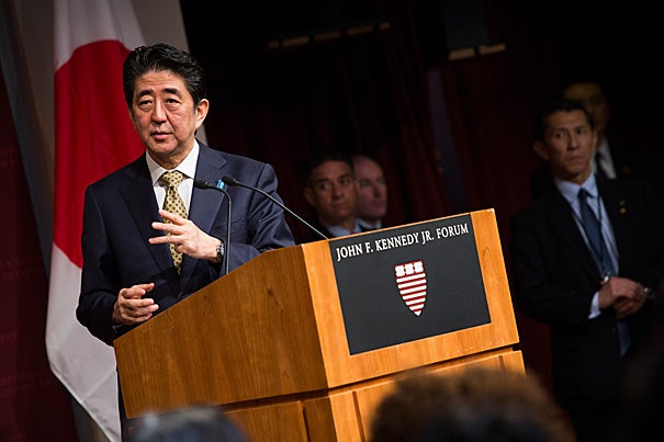“I have tenaciously engineered a succession of reforms coming one after another, and I will be fearless going forward," said Japan's Prime Minister Shinzo Abe. His visit was part of a strategic eight-day state visit to several U.S. cities that will culminate in a speech before a joint session of Congress in Washington, D.C., on Wednesday, the first ever by a Japanese prime minister.