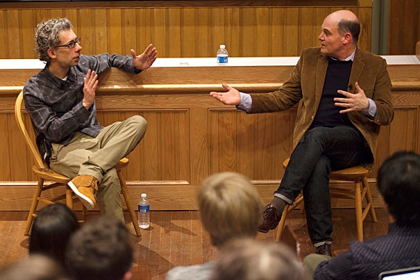 ????‘Is this it?’ and ‘What’s wrong with me?’ These two questions are at the heart of the show,” said "Mad Men" creator and head writer Matthew Weiner (right) during a LITFest-sponsored conversation with Director of Creative Writing Bret Anthony Johnston.