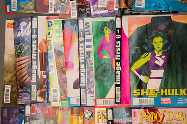 Comic books and video games are part of the central focus of a Radcliffe exhibit and conference exploring violence. “Where do we develop our ideas about gender and violence?” asked Harvard's Janet Rich-Edwards (photo 2) during opening remarks at the exhibit, which features 36 recent comic books (photo 3), and more. The conference, "Confronting Violence," will be held April 9-10.