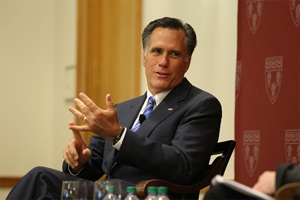Mitt Romney was asked by Dean Martha Minow if he ever draws on anything he learned at Harvard Law School. "Yes — argument," Romney replied, to laughter from the more than 350 students in the audience on Friday. 