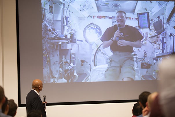 Terry Virts, commander of the International Space Station and a 2011 alumnus of Harvard Business School's General Management Program, chatted live from orbit about his experiences. “To be honest, that was the best commander training I had," he said of the HBS program.
 