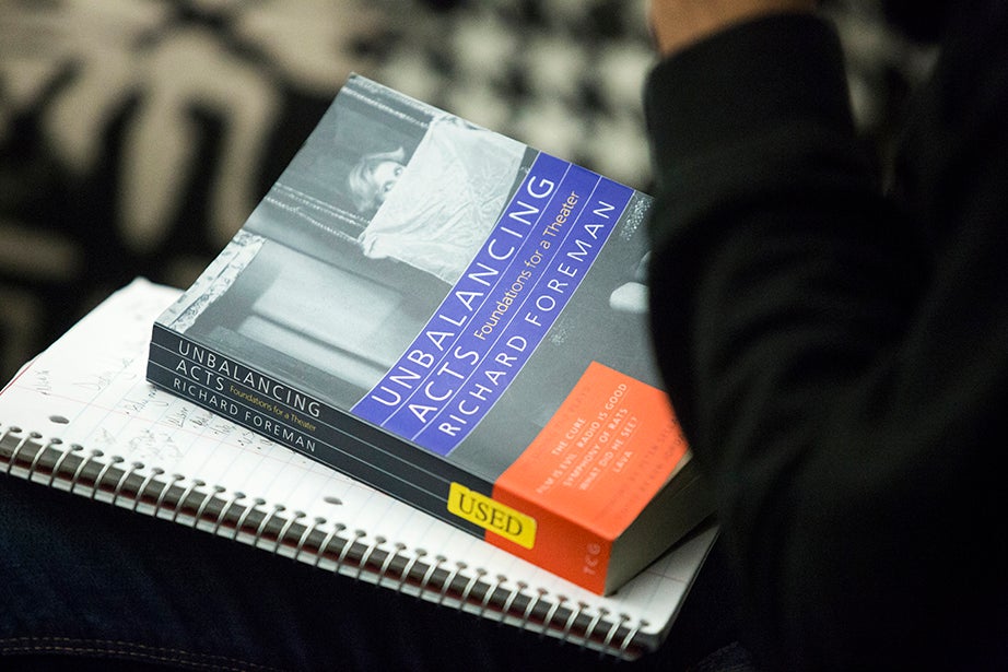 A textbook is close by for reference during directing class. Jon Chase/Harvard Staff Photographer