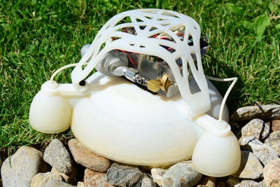 In the field, the robot’s hopping motion could be an effective way to move quickly and easily around obstacles. Also, with no sliding parts or traditional joints, the robot isn’t victim to dirt or debris like its more intricate cousins, making it a good candidate for use in harsh terrains.