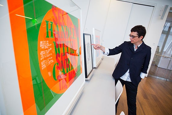 Consultative Curator of Prints Susan Dackerman speaks about the artist Corita and a selection of her works at the Harvard Art Museums. Stephanie Mitchell/Harvard Staff Photographer