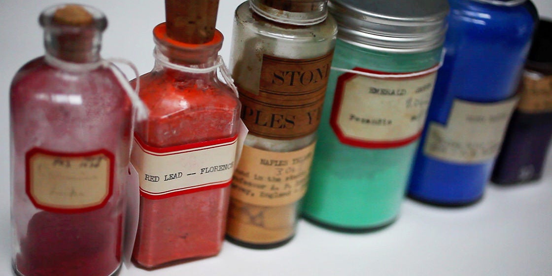 Curious visitors who turn left off the Harvard Art Museums’ elevators on the building’s fourth floor are greeted by the Forbes Pigment Collection, a floor-to-ceiling wall of color compiled from about 1910 to 1944 by the former director of the Fogg Museum.