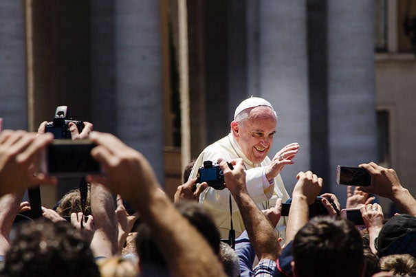 Pope Francis arrived Tuesday afternoon to begin his first U.S. tour. During the six-day visit, two Harvard Divinity School faculty will attend key events.
