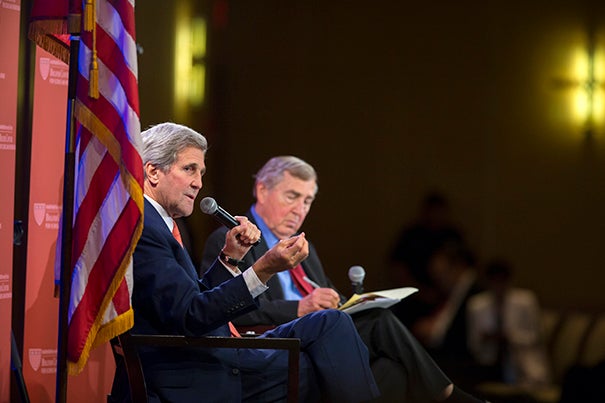 “I can’t think of a time when the United States of America has been leading in as many places simultaneously, engaged in as many life-and-death challenges around the world,” said Secretary of State John Kerry during an expansive talk with Harvard's Graham Allison.