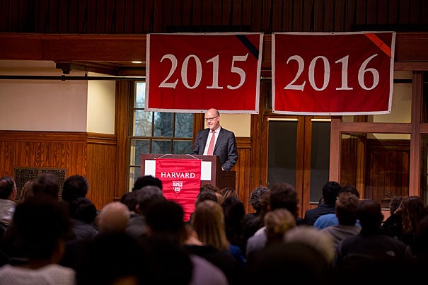 Executive director of the Harvard Alumni Association Philip Lovejoy spoke at The Harvard University Mid-Year Graduation ceremony which was held at the Knafel Center at Radcliffe