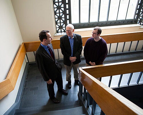New research by postdoctoral fellow  Alexander More (from left), Francis Goelet Professor of Medieval History Michael McCormick, and Matt Luongo '17 found evidence of a deep, prolonged food shortage in the years leading to the Black Death.