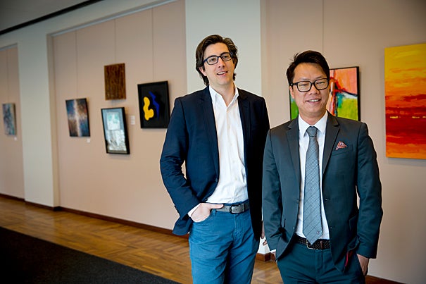 A new study from Harvard Kennedy School digs into China’s biggest philanthropists. The Ash Center director of China Programs Edward Cunningham (left) and China Philanthropy project fellow at the Ash Center Peiran Wei are pictured at Harvard Kennedy School. 