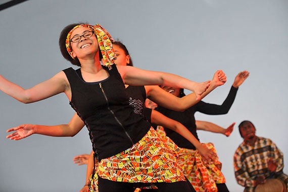Members of Harvard's Pan-African Dance and Music Ensemble during one of their performances. File photo by Jon Chase/Harvard Staff Photographer