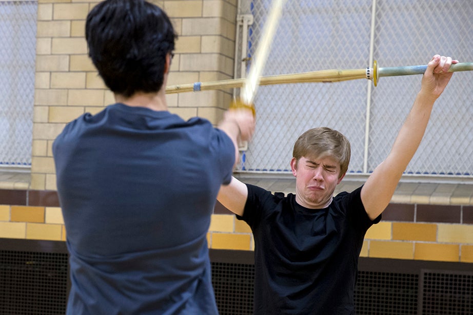 Andy Duehren ’18 takes a class in Kendo, a traditional sword art, at the Malkin Athletic Center. Rose Lincoln/Harvard Staff Photographer