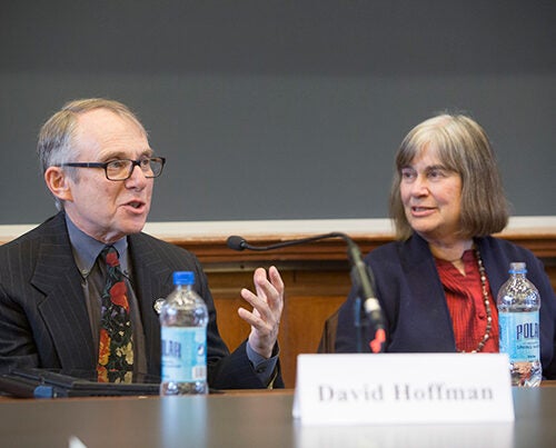 David Hoffman and Jacqueline Olds joined a panel of experts at the Law School on “Negotiating Love: Interpersonal Negotiation and Romantic Relationships," offering such advice as have a joint bank account, don't start using negotiation skills too early in a relationship, and never make assumptions.


