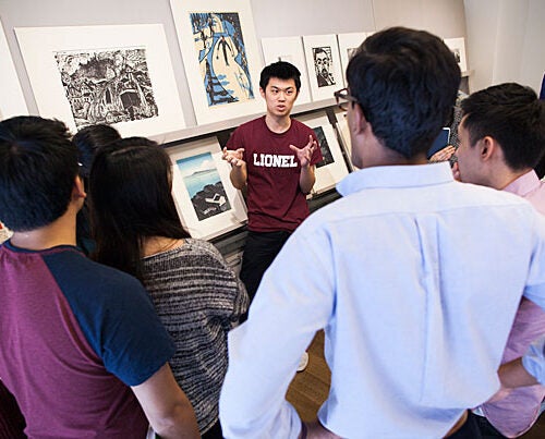 A group of students from "The Art of Looking" visited the Harvard Art Museums under the guidance of freshman Ted Zhu (center). Mostly science concentrators, the students were intent on deepening their understanding of how to look at art with a critical eye.
