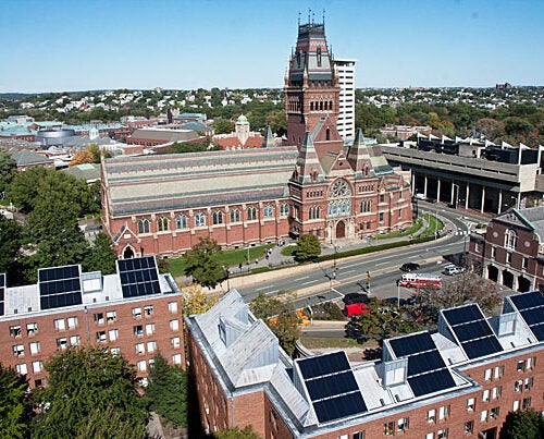 Harvard climate change research includes  projects that sound as futuristic as shooting reflective particles into the atmosphere to deflect the sun’s rays — and as down-to-earth as grassroots community campaigns to spark behavior changes at home. Solar panels, which top Canady Hall, were one of the University's earliest endeavors.